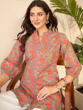 Women Grey Cotton Blend Floral Printed Regular Top-VT1388